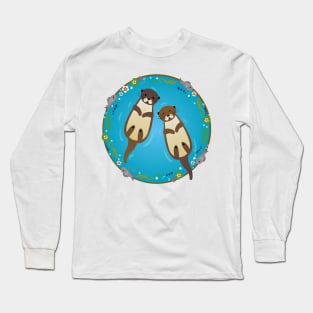 Otters Swimming in a Pond Long Sleeve T-Shirt